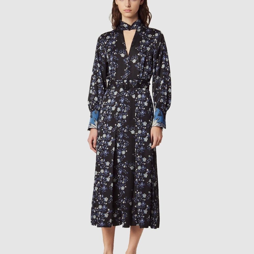 Sandro Paris Blue Bonny Cutout Pleated Floral